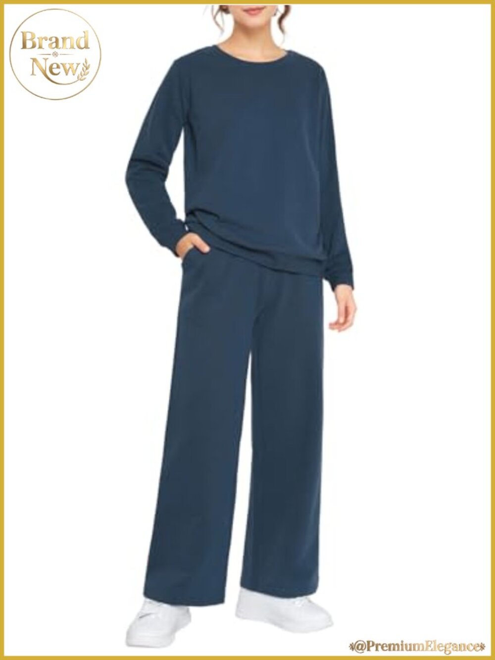Wide Leg Cotton Sweatsuit Set Petite 2 Piece Sweatshirt Jogger Lounge